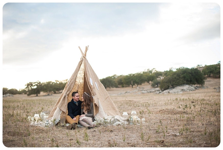 6 Foot Burlap and Lace childrens Teepee