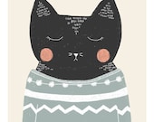 Pom Pom Cat - A4 Print // 8x11