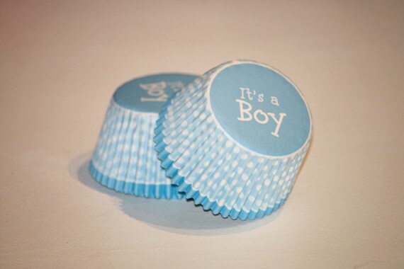 24 blue It's a boy Cupcake Liners blue and by LuxePartySupply
