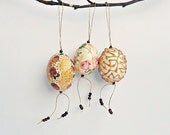 SALE 20% Set of 3 Handmade Decoupage Eggs Decorated with Roses in Gold, Easter Decoration