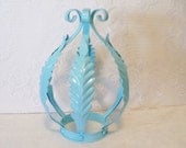 Aqua Blue Wrought Iron Metal Princess Crown Victorian Shabby Cottage Chic Style