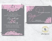 Custom Wedding Invitation Set Including Invitation & RSVP - Response Card Pink and Grey
