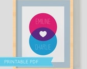 8x10 Custom Couples Venn Diagram Wall Art - Fully Customizable Love Printable PDF Wedding Anniversary Gift