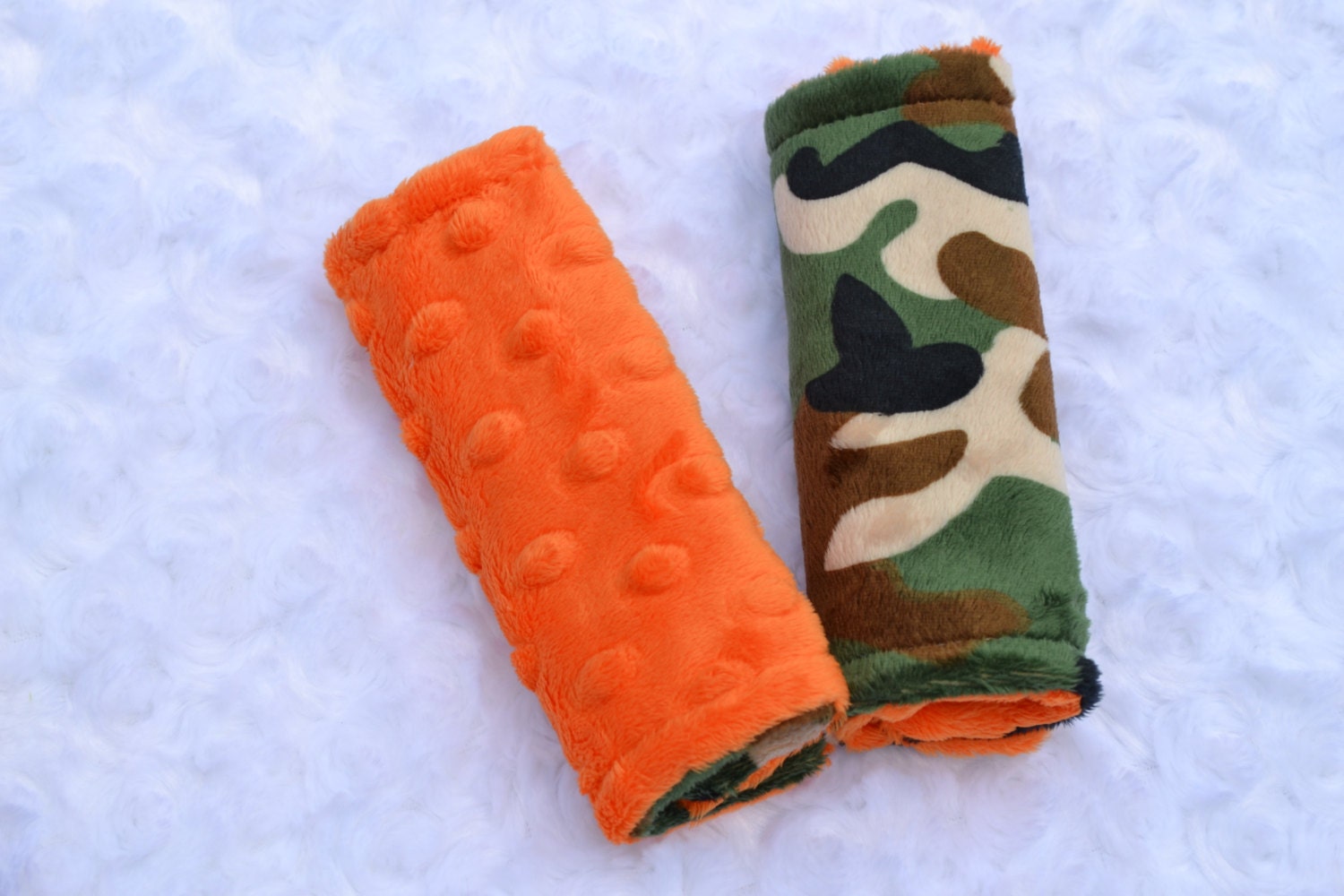 Items similar to Minky Car Seat Strap Cover Green Camo Minky Orange