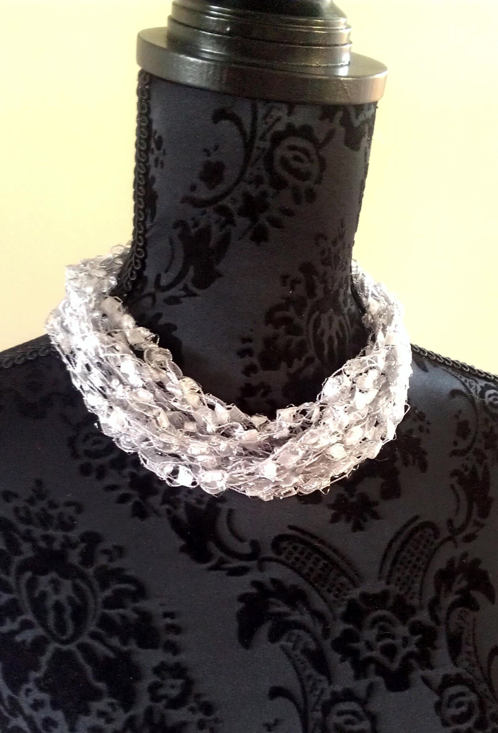 Ladder Ribbon Necklace in Silver Starlight Handmade Necklace Crocheted Necklace Unique Jewelry Womens Accessory Gift for Her