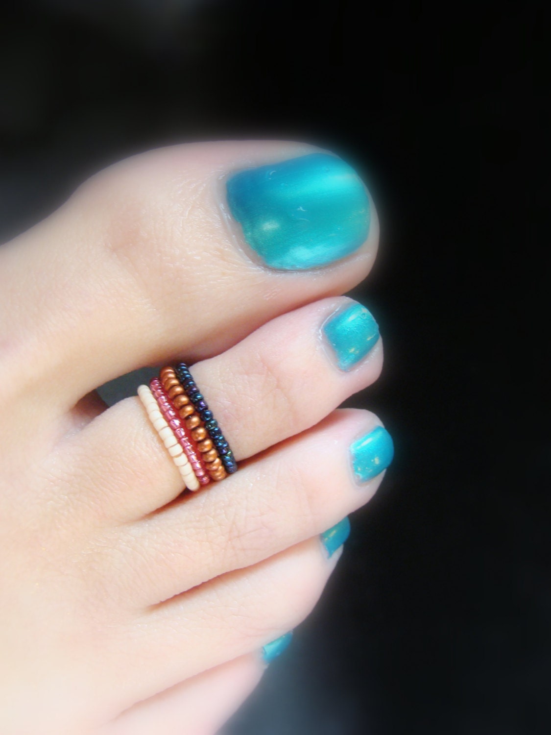 Toe Ring - Cocktail Party - Copper- Pink - Frosted Apricot - Dark Blue- Stretch Bead Toe Rings