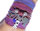 Bohemian Peace Love Silk wrap ribbon bracelet Peace on Earth Dove jewelry Hippie Boho chic bracelet Birthday Unique gift under 30