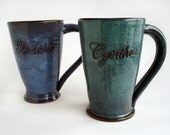 Personalized mug: custom pottery cup with hand carved name