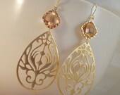 Peachy Gold Gemstone Dangle Earrings-simple earrings, gold earrings, modern earrings, everyday jewelry