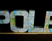 box letter - paper mache - vintage customize - old book - 3D letters - map lovers - medium size - room decor - birthday - travel gifts