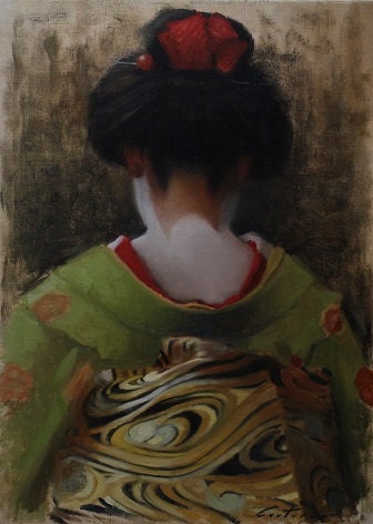 Matcha - 9" x 12" - original  oil painting on linen