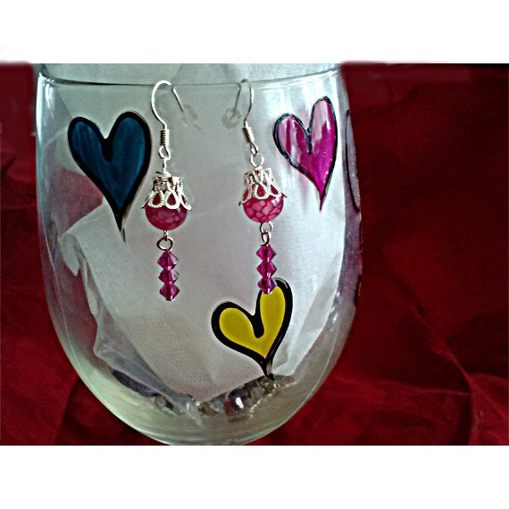 Swarovski Elements Pink Crystals and Glass Dragons Vein Dangle Earrings