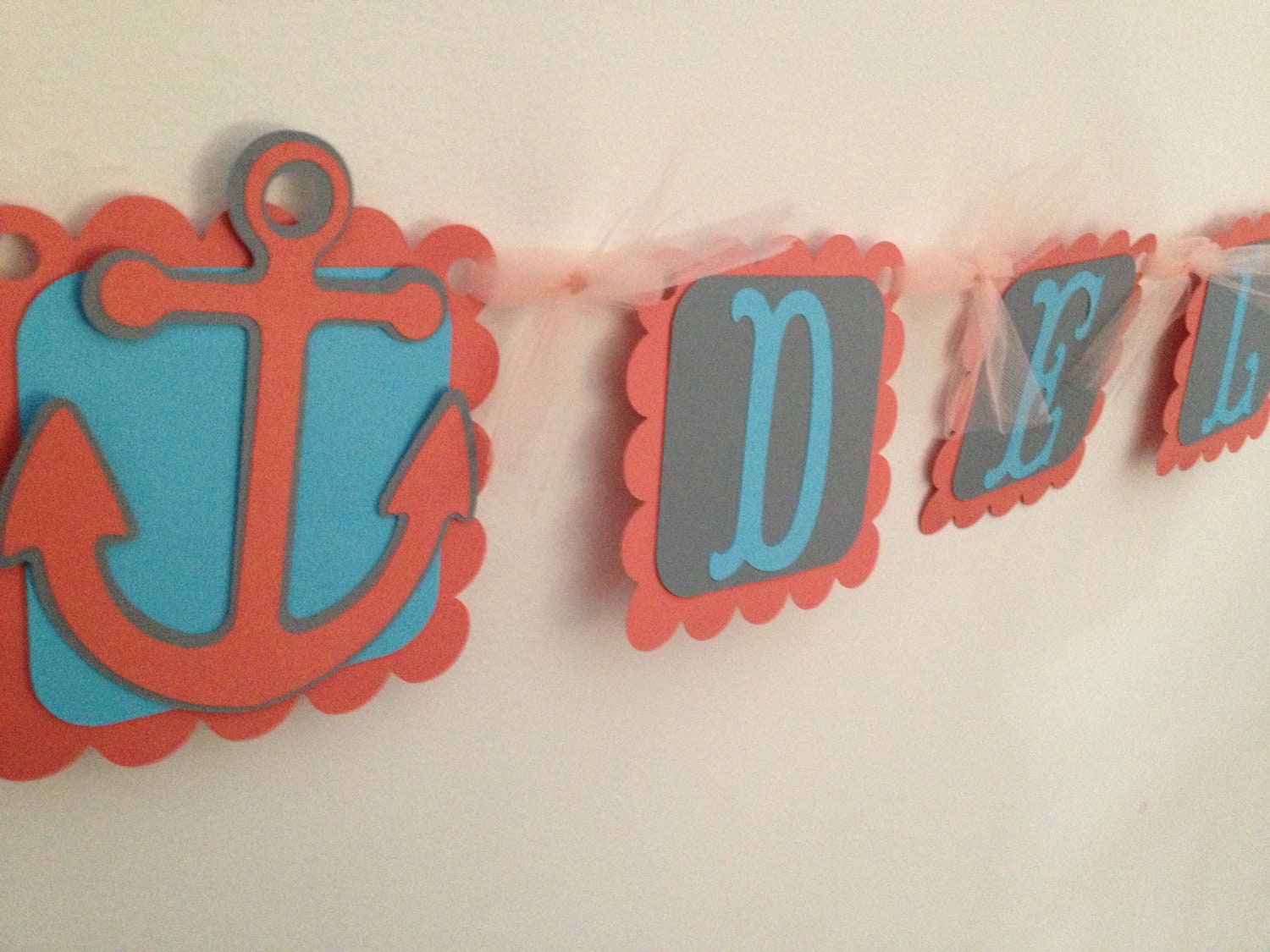 Nautical Themed Party Banner, Coral, Grey, Aqua,Sail Boats,Mermaids,Anchors,Whales, Name Banner,Birthday Banner,Baby shower