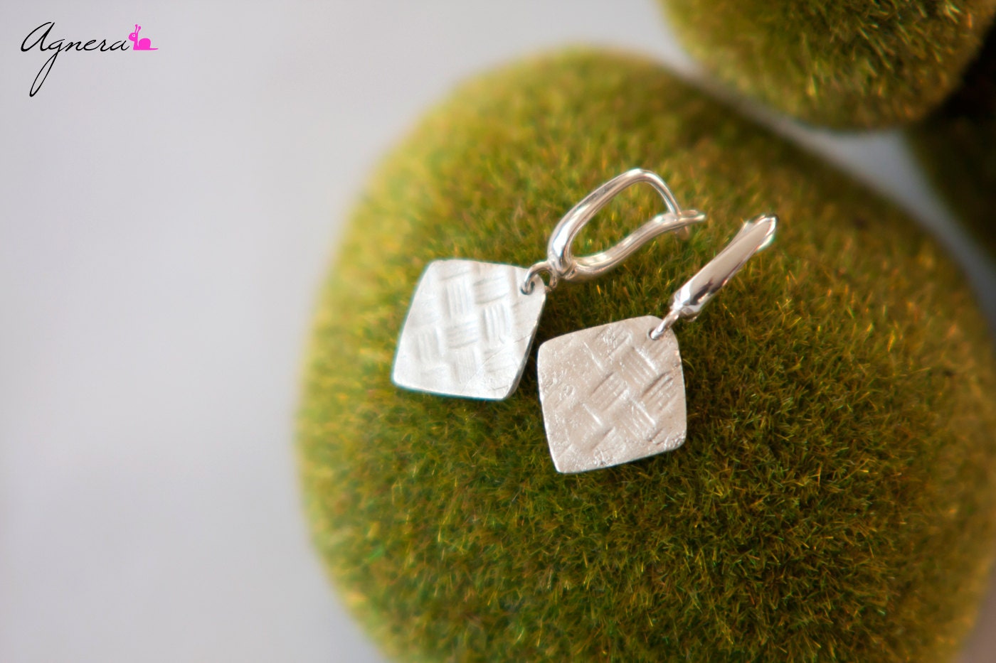 Silver earrings square Handmade Unique Minimalist
