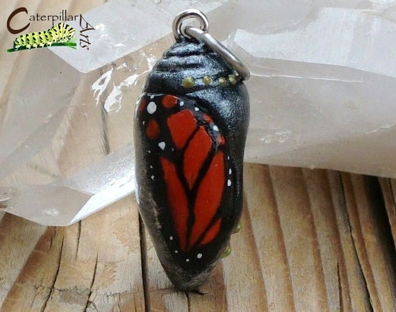 Butterfly Jewelry - Monarch Chrysalis Pendant - Emerging Monarch Butterfly Chrysalis