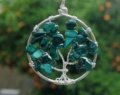 Malachite Tree of Life - Sterling Silver Tree Pendant - Wire Wrapped Tree - Silver Tree of Life Necklace Pendant