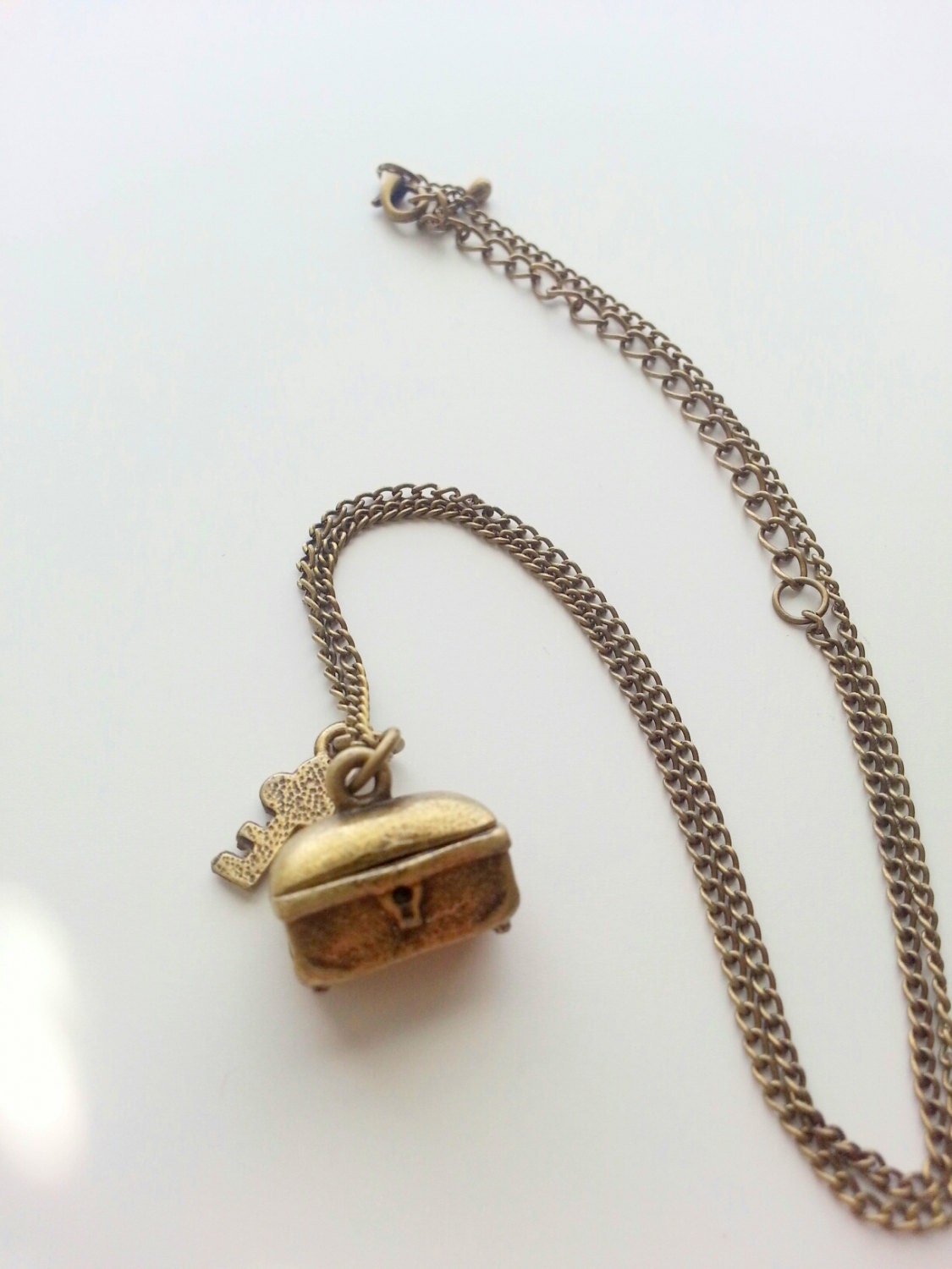 Treasure Chest and Key bronzed locket necklace
