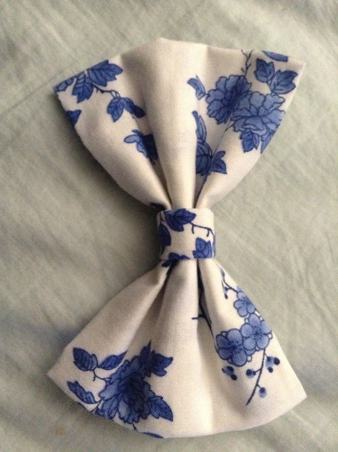 Blue China Print Hair Bow with French Barrette clip