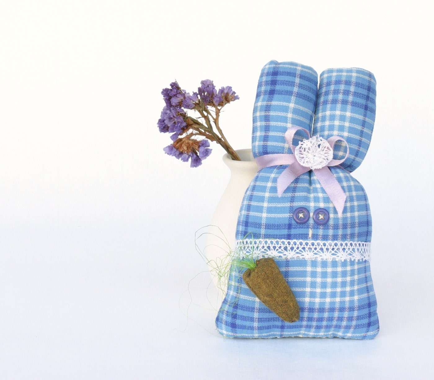 Stuffed Bunny Toy In Blue Cute Bunny With Carrot Cottage Chic Home Decor Nursery Decor Handmade Toy Easter Gift Spring