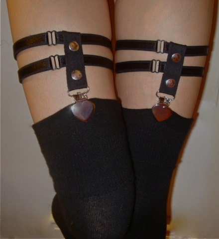 Pair of Adjustable Silver Heart Clip Thigh/Calf Sock Garter