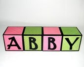 Personalized 2 Inch Girls Pink and Green Name Wooden Blocks for Baby Nursery Shelf Decor- Newborn-Maternity Photo Prop-Easter or Shower Gift