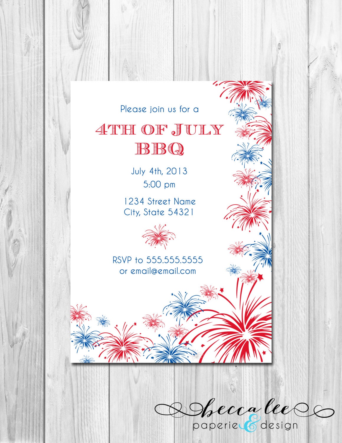 4th of July Invitation - Fireworks - DIY - Printable