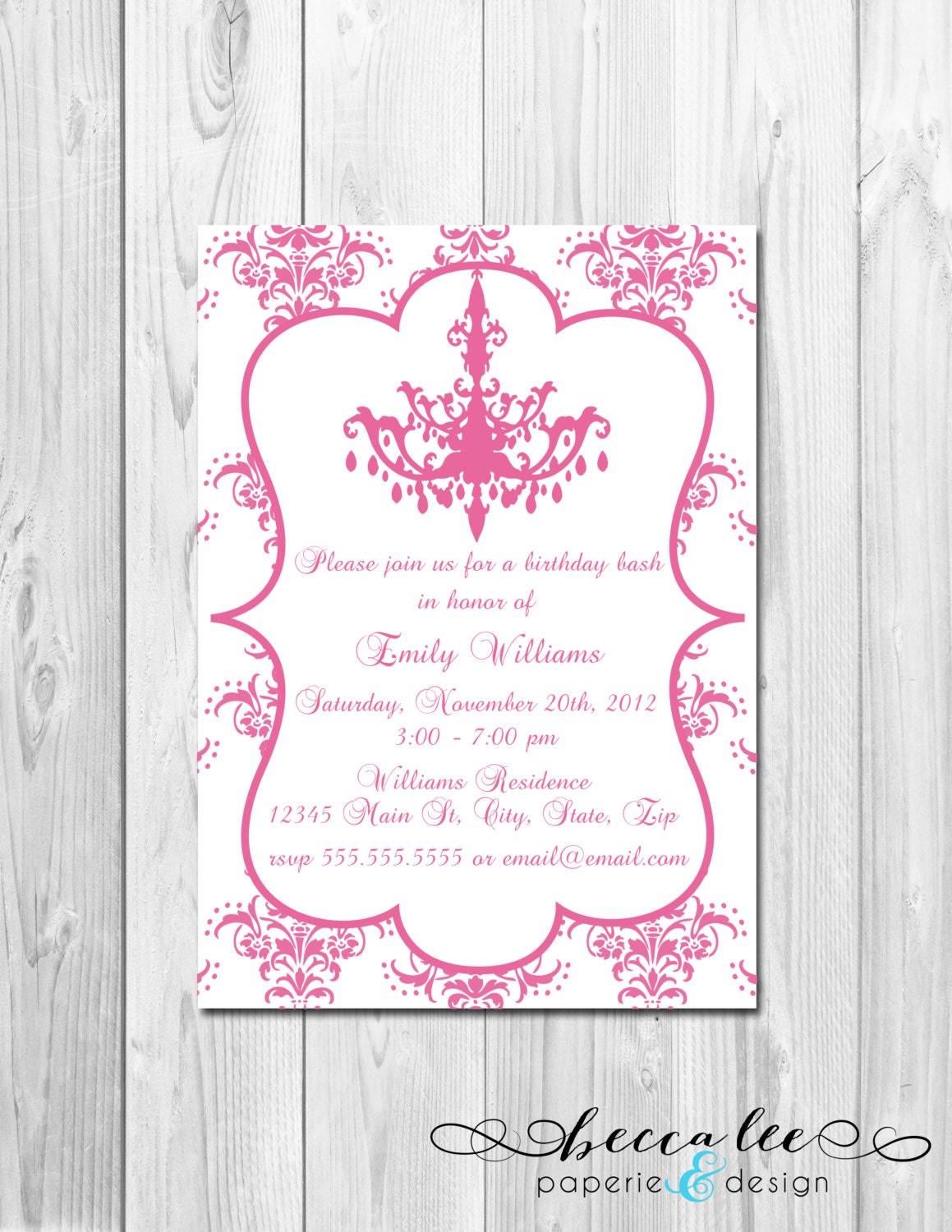 Birthday, Bachelorette, Bridal Shower Invitation - Pink Chandelier - DIY - Printable Il_570xn