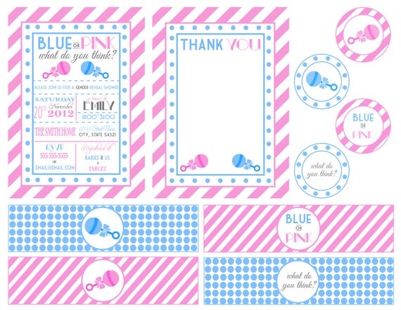Blue or Pink What Do You Think Baby Shower Party Pack - Gender Reveal- DIY - Printable Il_570xn
