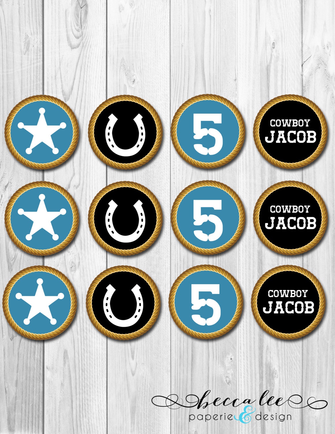 Cowboy Theme Cupcake Topper - Blue - DIY - Printable Il_570xn
