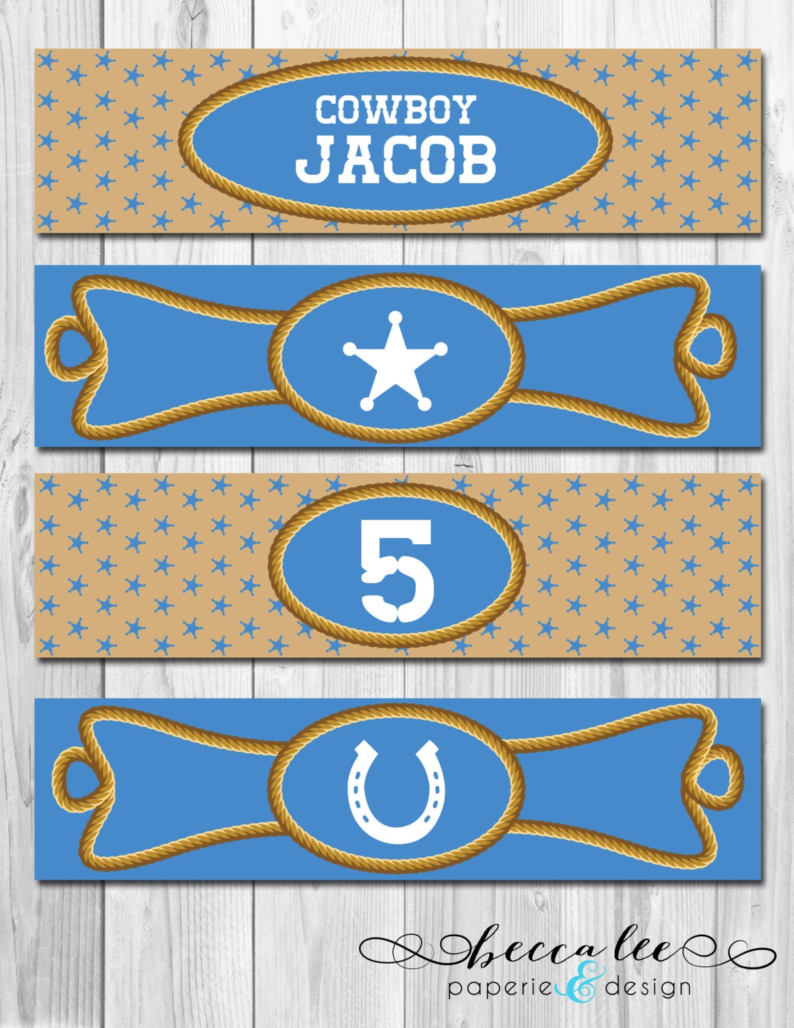 Cowboy Theme Water Bottle Labels - Blue & Tan - DIY - Printable Il_570xn