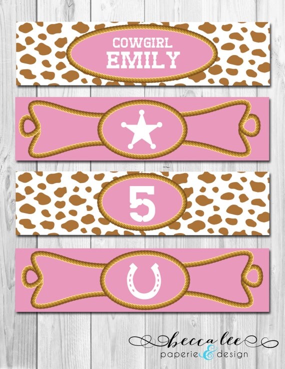 Cowgirl Theme Water Bottle Labels - Pink & Brown - DIY - Printable Il_570xn
