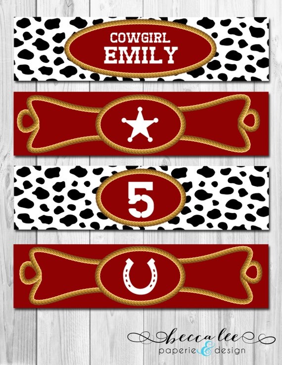 Cowgirl Theme Water Bottle Labels - Red & Cow Print - DIY - Printable Il_570xn
