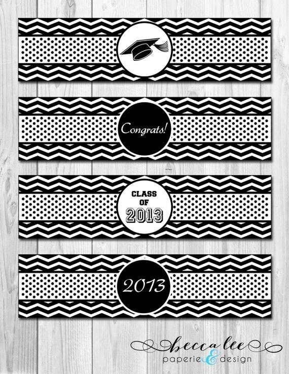 INSTANT DOWNLOAD - Water Bottle Labels - Chevron Stripe Graduation Theme - DIY - Printable Il_570xn