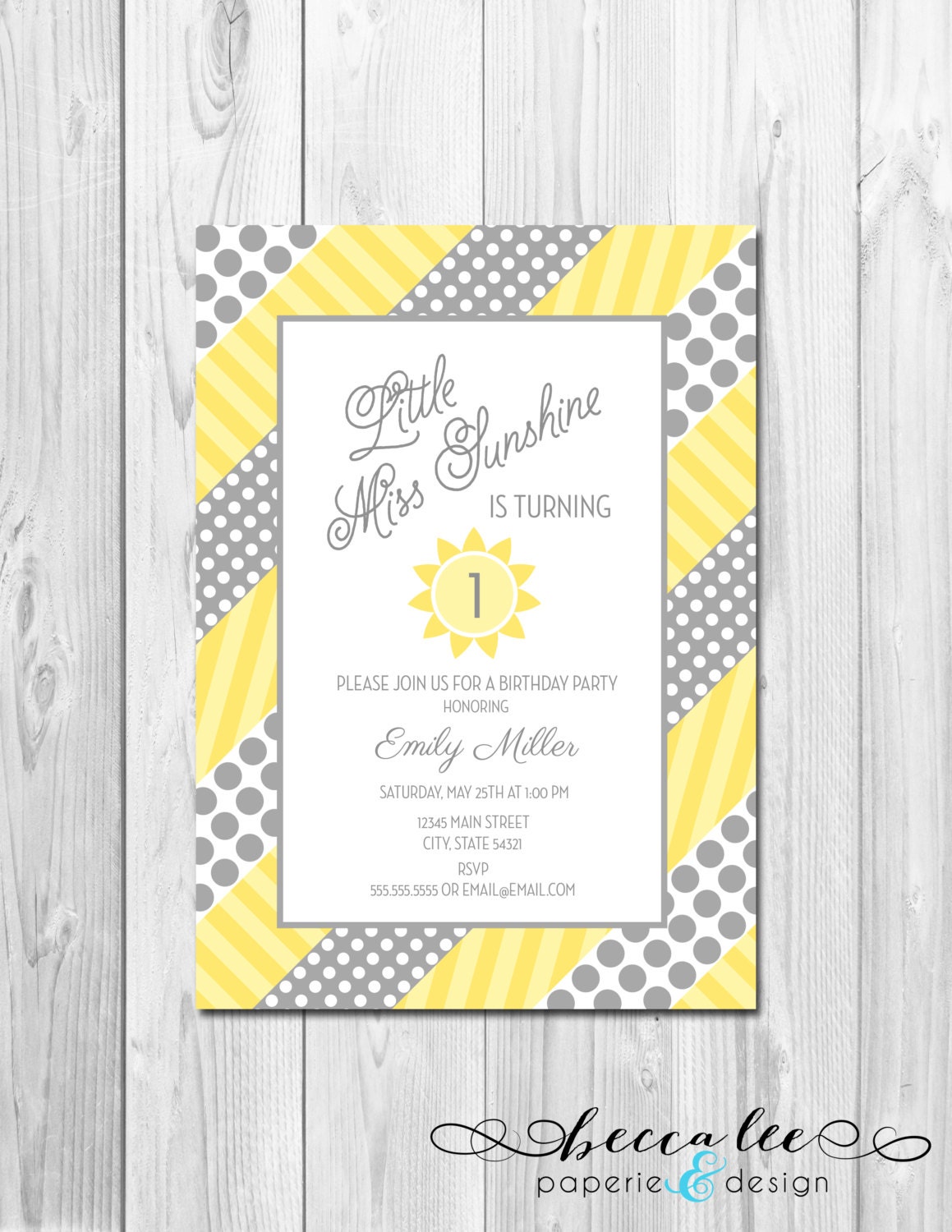 Little Miss Sunshine Birthday Party Invitation - Grey and Yellow - DIY - Printable Il_570xn