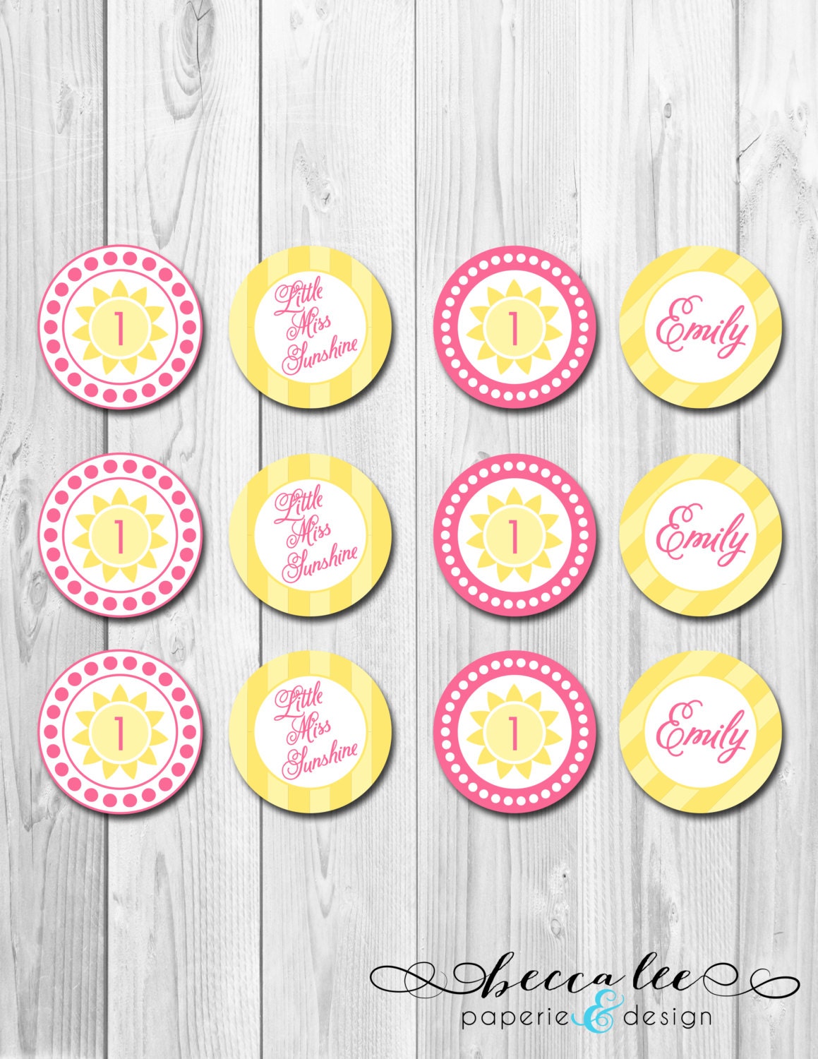 Cupcake Toppers - Little Miss Sunshine - Pink and Yellow - DIY - Printable Il_570xn