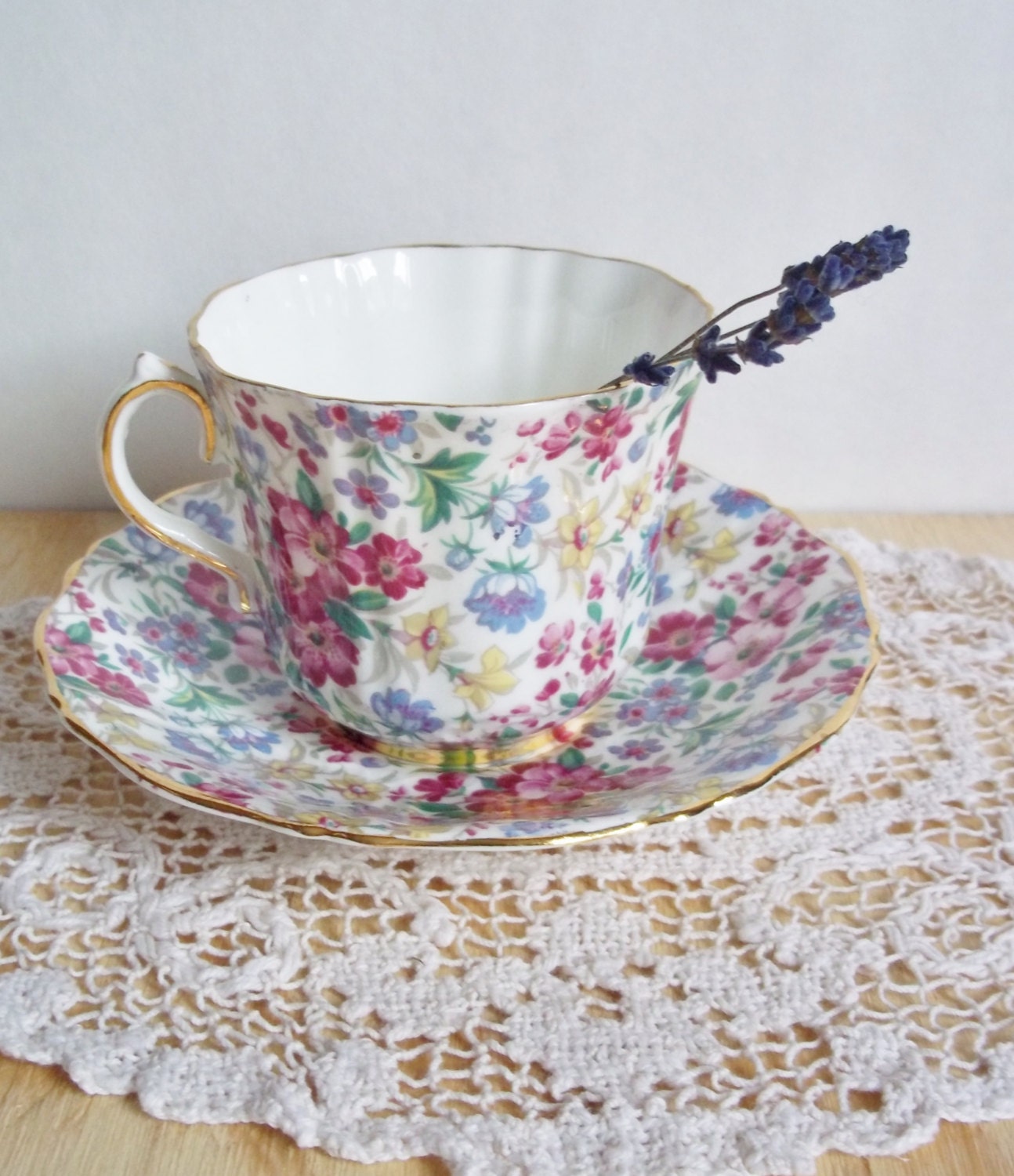 Vintage Old Royal Bone China Chintz China Teacup and Saucer Housewares Collectibles