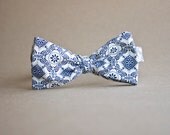 White Bow Tie with Lovely Blue Pattern