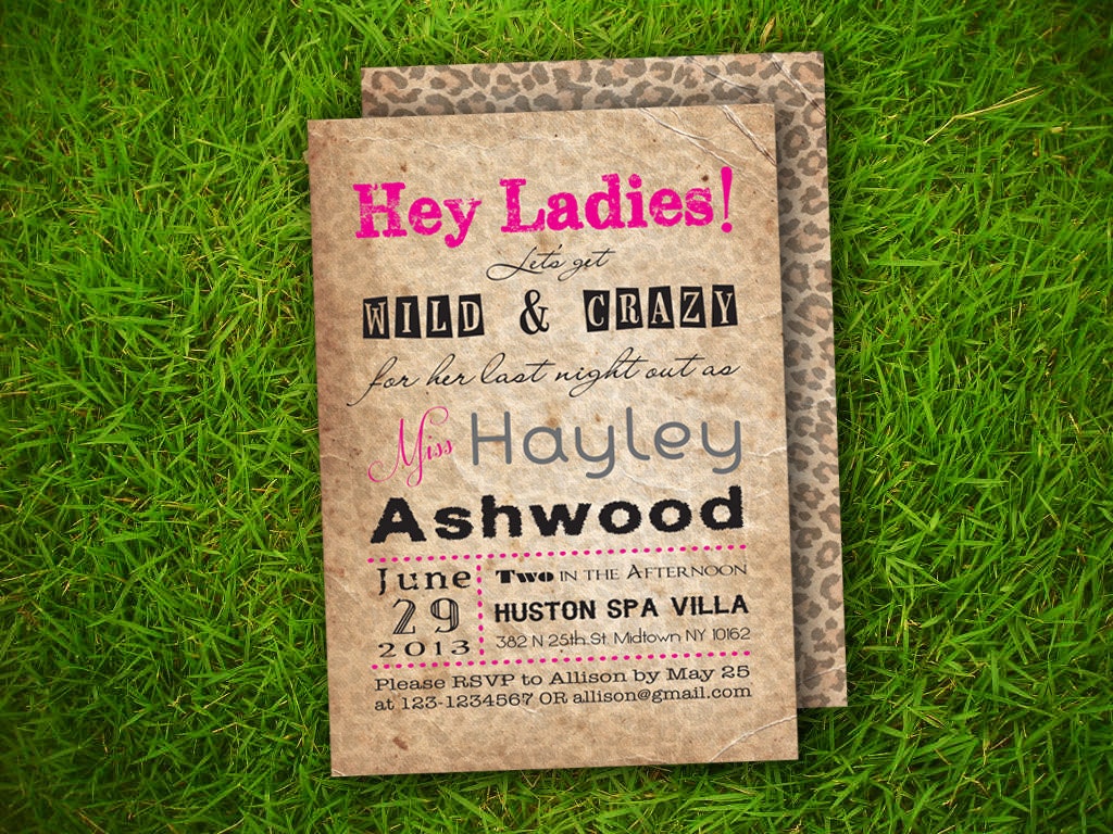 Bridal Shower / Hens  Night / Bachelorette Party / Birthday / Party - Vintage Retro Wild Animal Print Invitation Card DIY Printable