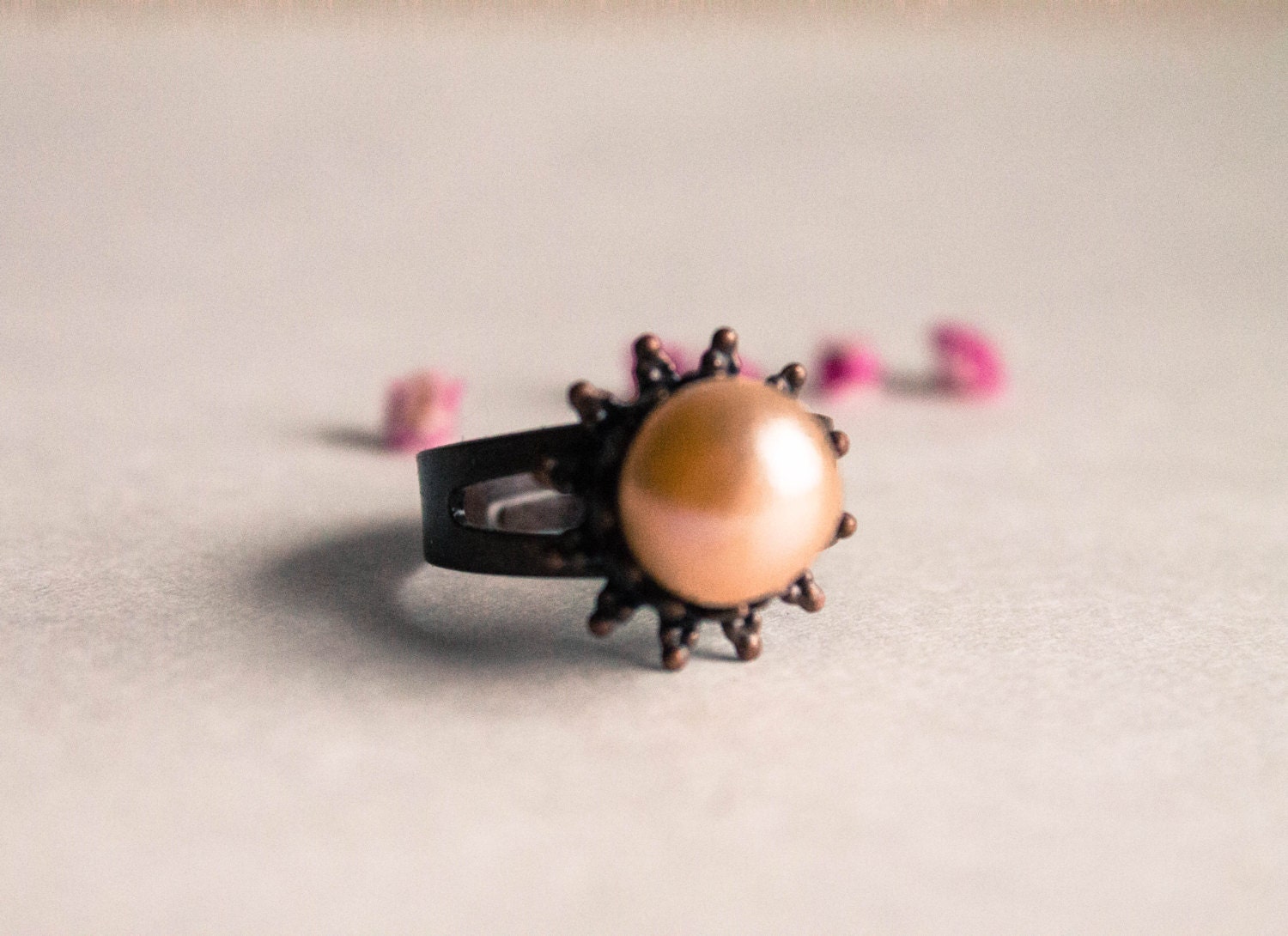 Pearl Ring - Natural peach cream pearl on copper ring