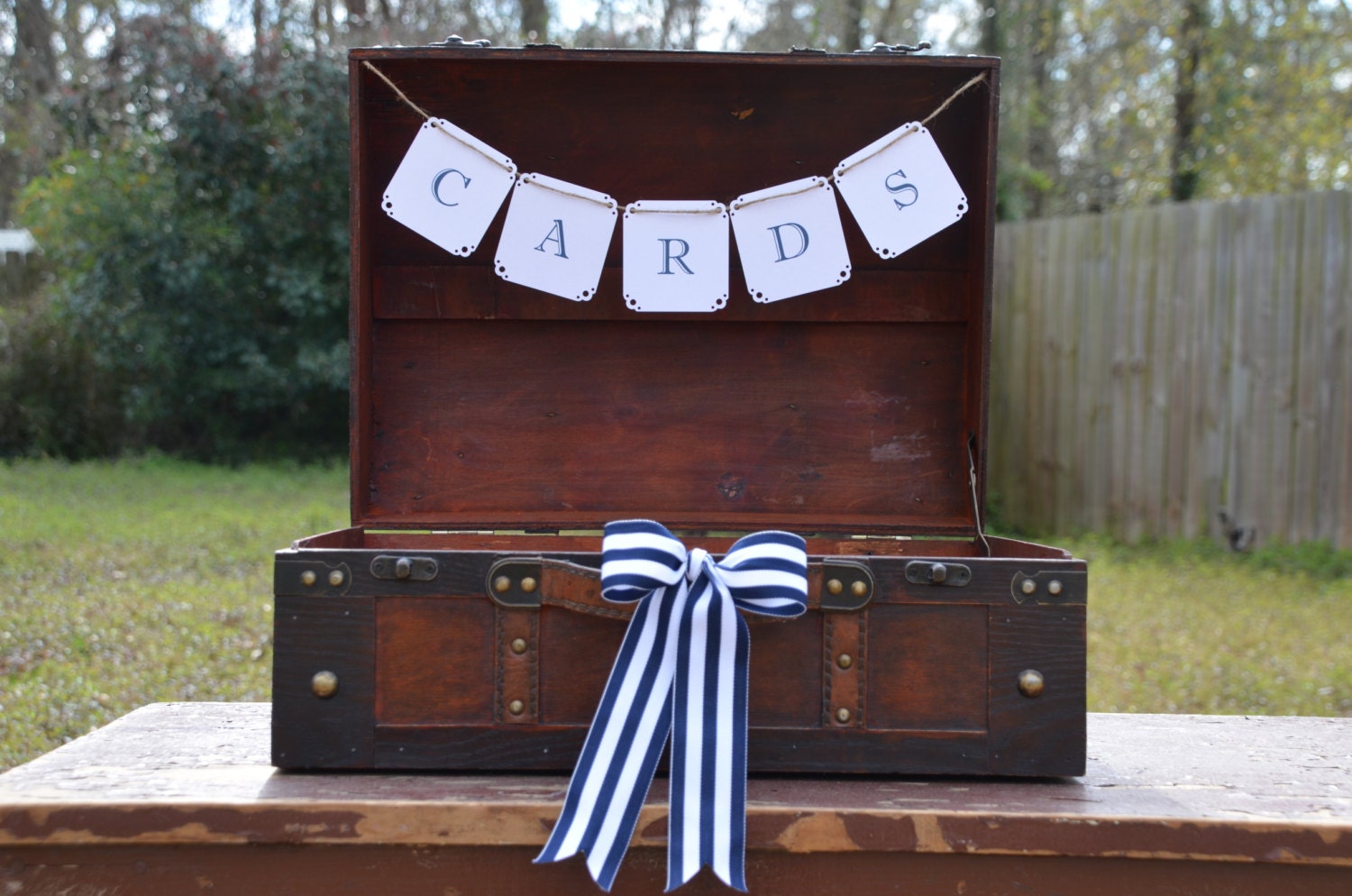 Nautical wedding suitcase, Rustic wedding card holder, Card box trunk