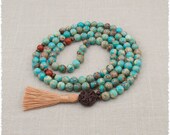 Mala Turquoise Magnesite Meditation Necklace, Prayer Beads