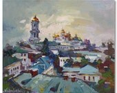 Original oil painting Kiev Pechersk Lavra in Ukraine, landscape painting 23.6" x 19.7" cityscape, ready to hang, fine art by Valiulina - ValArtGallery