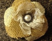 Burlap and Lace Flower Pin
