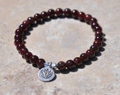Red Garnet beaded bracelet , Gemstone Bracelet, Yoga Bracelet , Gemstone healing , Karen Hill, Lotus charm
