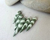 Ceramic Bead Set. Unique handmade porcelain icicle pendants. Green & Cream.