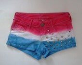 Magenta and blue dip-dyed studded shorts