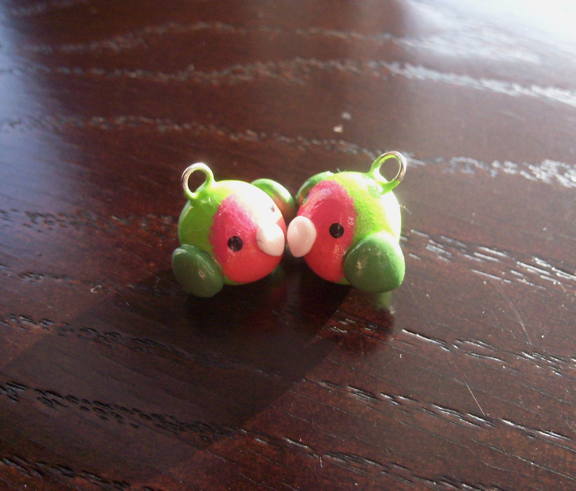 Peach-Faced Lovebird Charm - Polymer Clay "Bubble Bird" Charm for Charm Bracelets, Earrings, Cell Phone Strap