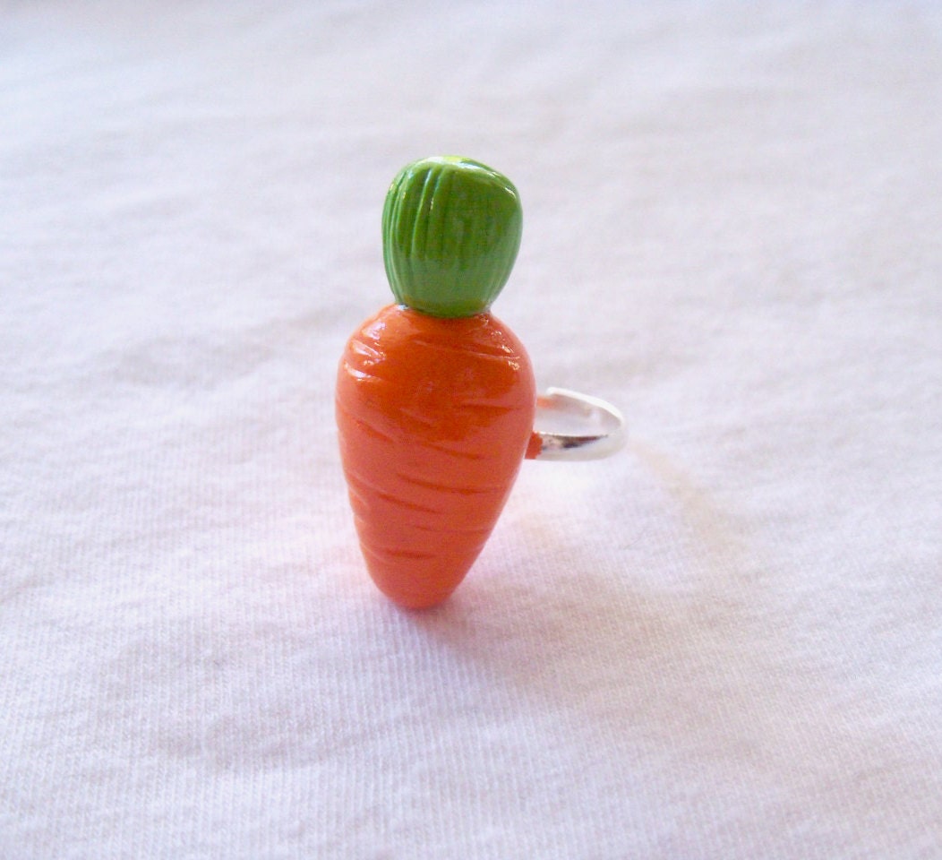 Orange Carrot Ring - Handcrafted Polymer Clay Jewelry - Silver Plated, Nickel Free, Lead Free Ring