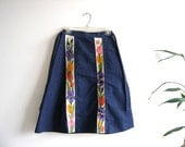 Vintage A Line Wrap Skirt Denim Handmade Petit Point Embroidery  Free Size SALE 25