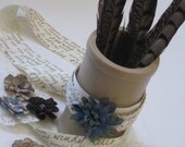 MDAY Sale Wood Pen/Pencil Holder With Blue Flower